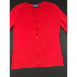 Country Shop Red Italian Merino Wool V-Neck Cardigan Sweater Womens Small